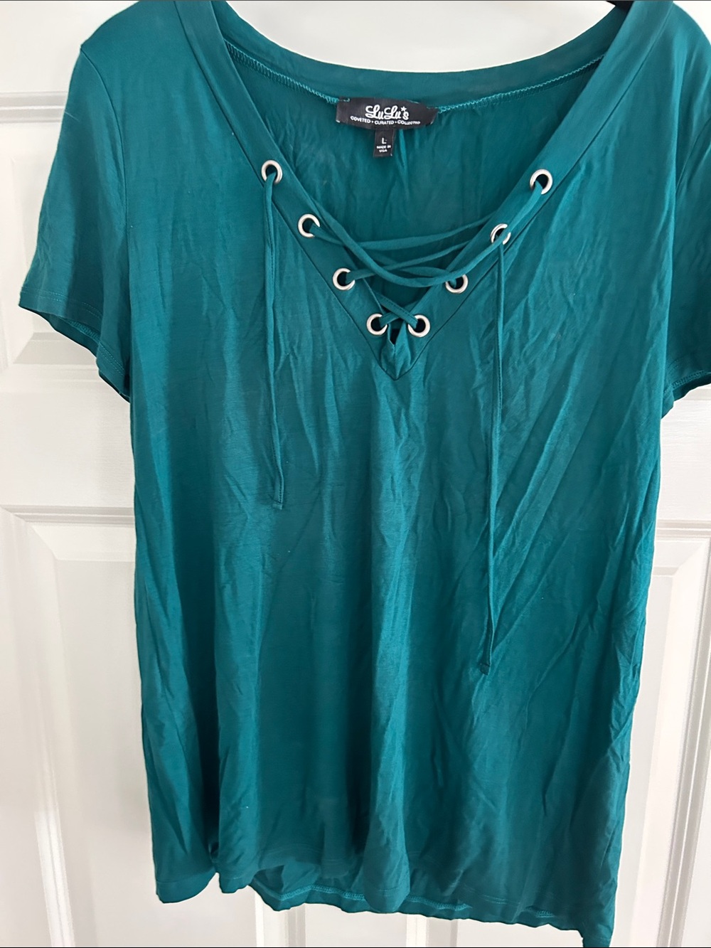 Lulu's Green Lace-Up V-Neck Women's Top